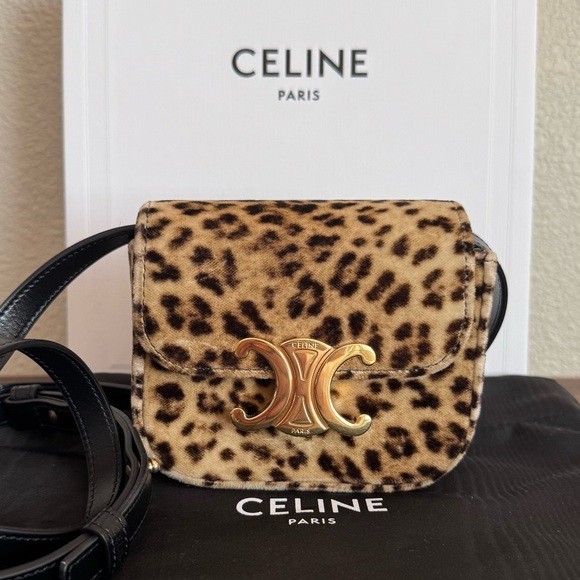 CELINE Limited Edition Leopard Print Velvet Mini Claude Crossbody Bag - Picture 1 of 6
